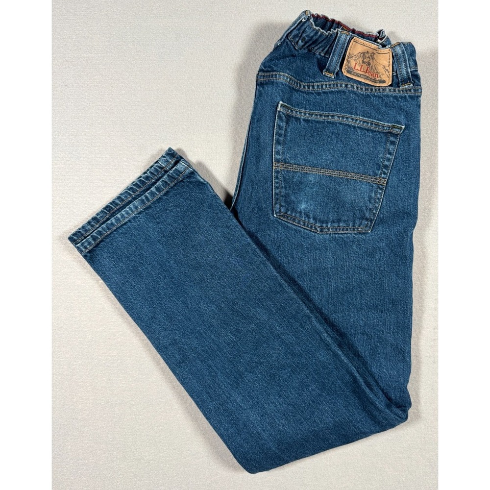 L.L. Bean Standard Fit Jeans - Size 34 x 32 - Elastic Waist - Embroidered Knee